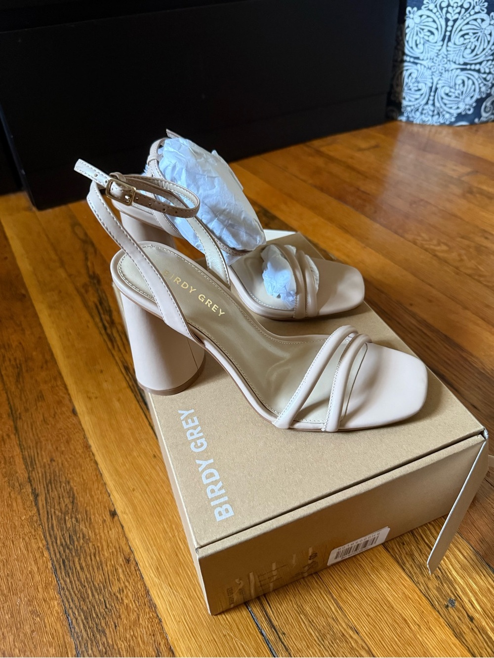 Birdy Grey Blush Nude Strappy Block Heel Sandals NEW IN BOX